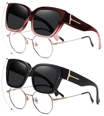 ZXTGBQ 2Pcs Surlunettes de Soleil Polarisées pour Homme et Femme, Lunette Soleil Femme, Surlunette Soleil Homme, pour Conduite, Cyclisme, Sport et Loisirs Protection UV400