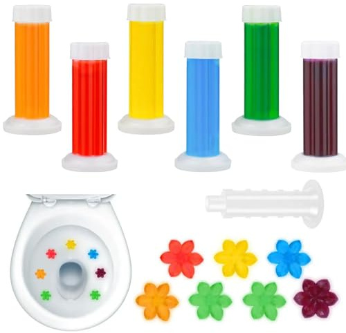 Sello de gel para inodoro, 6 unidades, limpiador de inodoros, gel perfumado de flores para inodoro, incluye dispensador y gel, recambios de gel de inodoro
