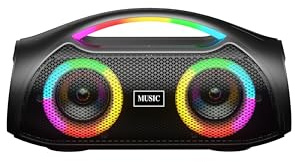 80W Tragbarer Bluetooth Lautsprecher Outdoor, IPX5 Wasserdicht, RGB Beleuchtung, 12h Akkulaufzeit, 2 Lautsprecher mit TWS Stereo, AUX/TF/USB Eingang, Kabelloser Speaker für Party, Garten, Camping