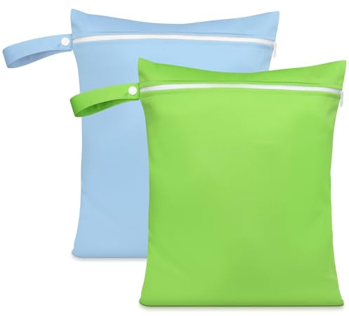 AOOSA 2 Pezzi Sacchi Borse da Viaggio,Riutilizzabile Borsa Pannolini con cerniera e manici,Sacchetti per la Biancheria Impermeabile per Costume da Bagno Spiaggia Gym(Verde + Blu)