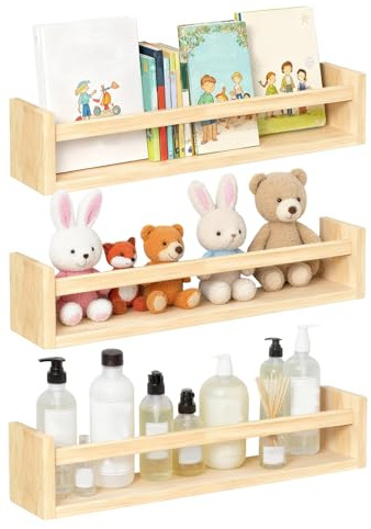 Solinorex Set de 3 Estante de Pared de Madera Natural – Baldas Flotantes Pared Almacenamiento Creativo y Decoración en Cualquier Habitación, Estanterias Flotantes, Floating Shelves