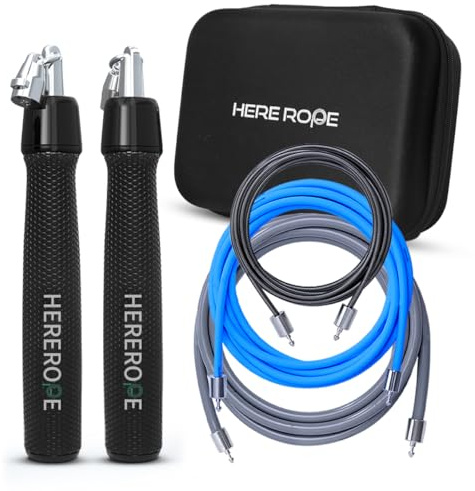Hererope 3-i-1 viktad hopprep, utbytbara vikter 1/6 lb, 1/4 lb, 1/2 lb, 360-graders rotation, justerbar längd, ergonomiskt läderhandtag