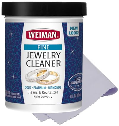 Weiman Jewelry Cleaner Liquid with Polishing Cloth – Restores Shine and Brilliance to Gold, Diamond, Platinum Jewelry and Precious Stones – 7 Ounce