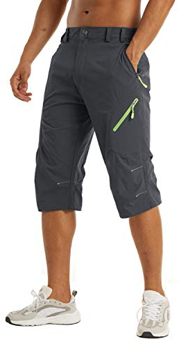 KEFITEVD Herren Bermuda Shorts 3/4 Wanderhose Kurz MTB Hose Schnelltrocknend Leicht Funktionshose Nylon Herrenhose Sommer Fahrradhose Männer Dunkelgrau 36