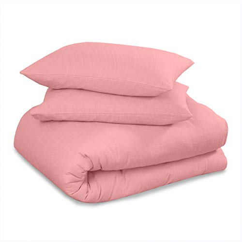 Gaveno Cavailia Luxury Super Soft Plain Dyed Flannel Sheet Set, Fitted Bedsheet and Flat Bedcloth with Matching Pillow Cases, 100% Brushed Cotton Easy Care Flannelette Linen, Pink, Double Size Bedding