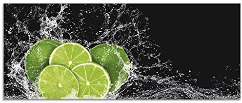 ARTland Wanddeko Glasbilder Wandbild Glas Bild einteilig 125x50 cm Querformat Küchenbilder Obst Früchte Limette im Wasser Grün H9KL