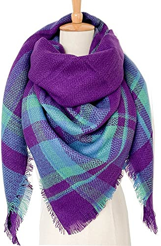 RFEGEF Schal Für Damen,Damenschals Und Tücher Fashion Reversible Lila Nähte Gitterquaste Quadratische Weiche Winterschals Große Warme Dicke Lässige Wickeldecke Wendeschal