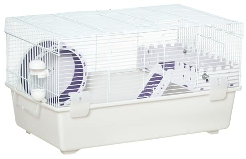 PawHut 2 Tier Hamster Cage, Gerbil Cage with Exercise Wheel, Water Bottle, Ladder, White