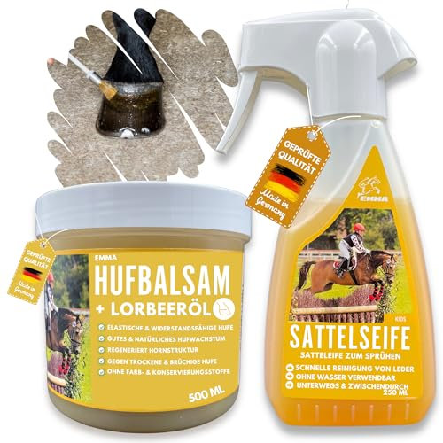 Sattelseife + Hufbalsam farblos I Leder & Pferde Pflegeset Glattleder Pflege Sattel Lederstiefel Trense Ledercouch Auto Sofa Schuhe l Lederbalsam zum Sprühen Pflegen & Schutz von Leder Hufe 500ml250ml