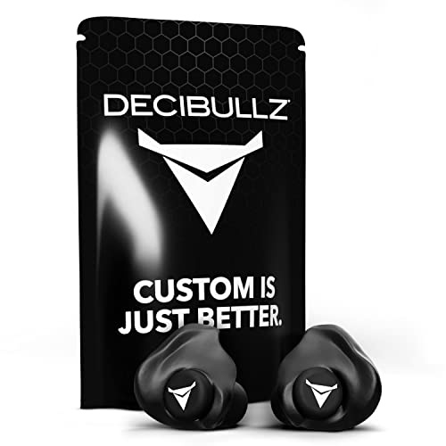 Decibullz Bouchons d'oreille réduisant le bruit de 25 dB pour protection auditive, bouchons moulés sur mesure anti-vols et adaptés à la sensibilité au bruit, noir