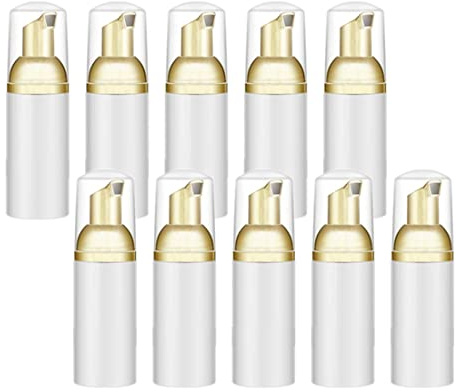 Tiamu 10Pcs Bouteilles de Pompe en Mousse, Flacon Voyage Set, 50ml Bouteilles de Voyage, Vaporisateur de Parfum, Vide Distributeur de Pompe à Savon Liquide pour Cils, Shampooing