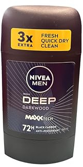 NIVEA Deep - Bastone da uomo in carbonio nero, confezione da 2, 2 x 50 ml, protezione 48H