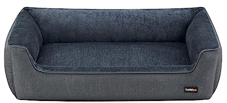 Feandrea Hundebett, Hundekissen in Leinenoptik, Hundekorb, erhöhte Ränder, rutschfeste Unterseite, Bezug abnehmbar waschbar, XXL, für extra große Hunde, 120 x 90 x 30 cm, dunkelgrau PGW013G01