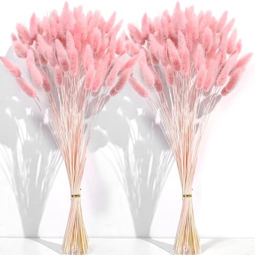 120 PCS Pink Dried Pampas Grass Decor, 17-inch Pompas Floral, Dry Flowers for Decoration, Pampas Grass in Bulk Tall, Pink Bunny Tails Dried Flowers for Boho Wedding Decor