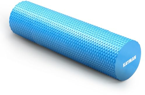 KAYMAN Sports Foam Roller Sports Recovery, Deep Tissue Muscle Tension Relief & Circulation Increase Portable & Lightweight Self Massager for Back, Legs, Gym, Pilates & Yoga EVA 90 x 15cm (Blue)