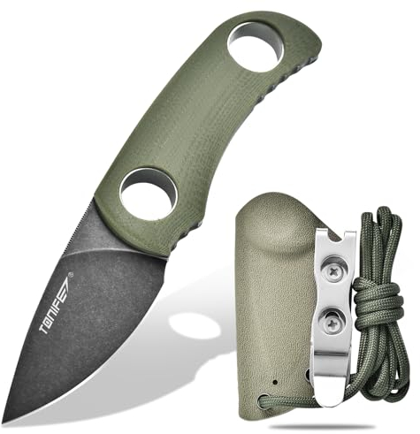 TONIFE Runer Full Tang Coltello da Caccia campeggio a Lama Fissa 4,7cm con Guaina Kydex Regolabile Facile Portabile con Cordino in Paracord per Sopravvivenza (Verde+Ossido Nero e poi Stonewash)