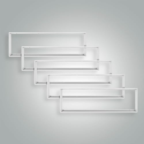 5 x aluminiumram, 120 x 30 cm, vit, extra hög för montering av en back-light LED-panel, 119,5 x 29,5 cm, rasterlampa, infällbar, taklampa, L 1200 x B 300 x H 68 mm