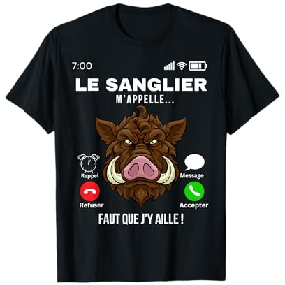 Cadeaux pour Chasseur, Sanglier Humour Homme Original Chasse T-Shirt