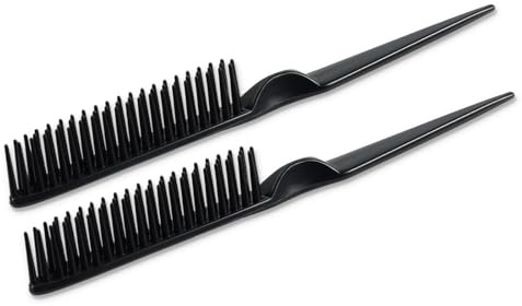 SIMPOR 3 Row Hair Comb for Natural Detangling Curly, Hair Styling Brush, Nylon Bristle Unbraider Teasing Rat Tail Comb for Women Men Black