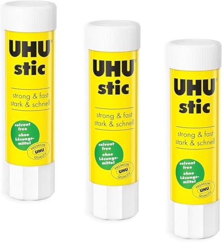 UHU Stic Colla Stick - Senza Solventi - Applicazione Trasparente - 8 g - 3 Pezzi