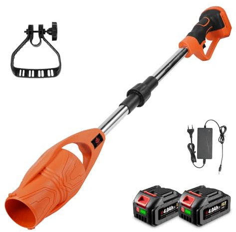 ONEVAN Souffleur à feuilles sans fil avec 2 batteries de 4000 mAh et chargeur, 400 W, 29 000 tr/min, 520 CFM, 150 MPH, souffleur à feuilles avec tête de soufflage incurvée, vitesse en continu