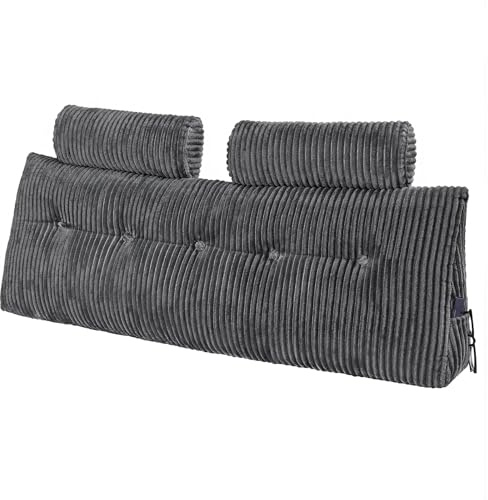 VEVOR Coussin de Lecture avec 2 Poches latérales et 2 appuis-tête, Coussin tête de lit (Queen Size), Oreiller en Flanelle Lavable, Soutien Dorsal pour Lire, Jouer, se Reposer et Travailler, Gris
