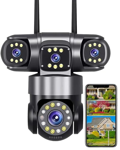 GUDFIDELIO 4-Lens Security Cameras Wireless for Home Surveillance Outdoor, Indoor, 4 * 2MP FHD Resolution, PTZ 360°Coverage, WiFi Connection, 2-Way Audio Talk, Color Night Vision, AI Motion Detecting