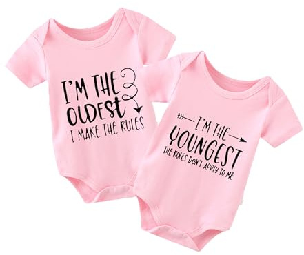 YSCULBUTOL Baby Twins Bodysuit I'm The Youngest Newborn Toddler Outfits Cute Baby Clothes Unisex Romper(Pink 3m)