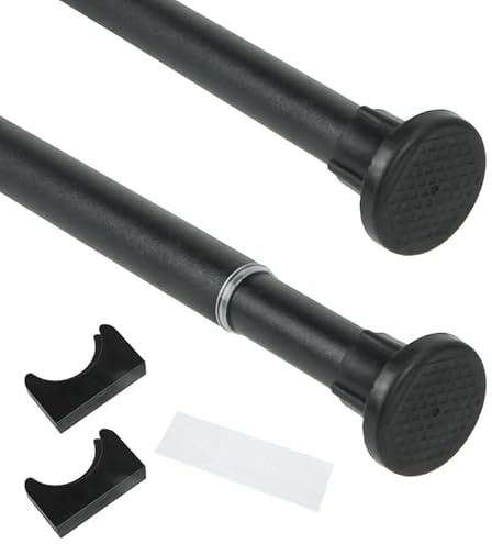 FALSKT Tringle Rideau sans Percage 70-120 cm (Diamètre 25 mm) Tringle Rideau Extensible Barre Rideau Douche et Barre telescopique pour salle de bain, fenêtre, penderie, Tringle à Rideaux en Inox,Noir