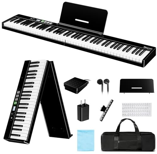 Rhymo 88 Key Semi-Weighted Piano Keyboard, Full Size Folding Digital Piano for Travel, Compact Portable Piano Keyboard Features an LCD Display Screen, Sustain Pedal, Earbuds for Beginners