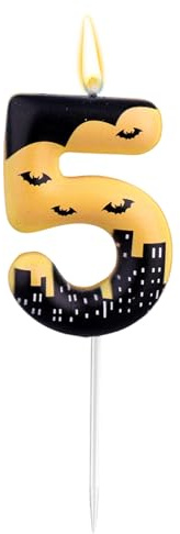 Födelsedagsljus med Nummer, Hjältetema-Födelsedagsljus Fladdermus-Tårtdekorationer för Pojkar och Flickor Halloween Tecknad-Tema-Festtillbehör (Nummer 5)