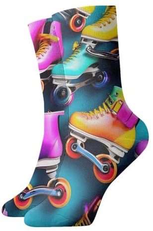 EdWal Calcetines coloridos con estampado de patines de ruedas para adultos, parejas, calcetines acolchados para correr, senderismo, atletismo