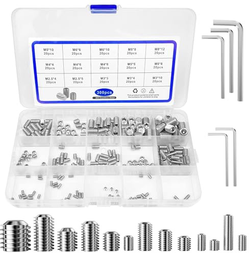 Ravytha Viti Acciaio Inossidabile 304, M3 M6 Viti Chiave Esagonale Ampiamente Porta, Set Senza Testa Brugola per Porte Interne Maniglie, Kit Grani Filettati Testa Esagonali Acciaio Inox