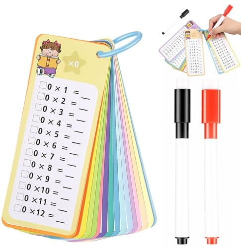 Multiplication Flash Cards 0-12,15PCS Times Table Flash Cards Chart with 2 Dry Erase Markers, 1 Rings Educational Times Table Flashcards for 1st to 3rd Grades Classroom Home