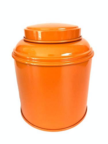 Boîte à thé orange pastel empilable 80–100 g – Fer blanc qualité alimentaire | Double couvercle hermétique | Fabriquée en France | Boîte ronde durable pour thé, infusion, épices