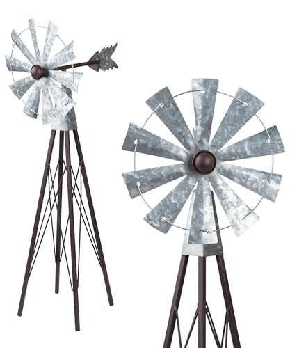 Alpine Corporation 24 Tall Outdoor Metal Wind Spinners, Kinetic Rustic Garden Decor, Bronze and Silver