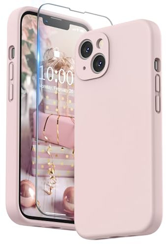 SURPHY Hülle Kompatibel mit iPhone 13 Hülle Silikon mit Displayschutzfolie, Handyhülle iPhone 13 Case Silikon Kameraschutz, iPhone 13 Hülle Schutzhülle Schutzschale 6,1 Zoll 2021, Sandrosa