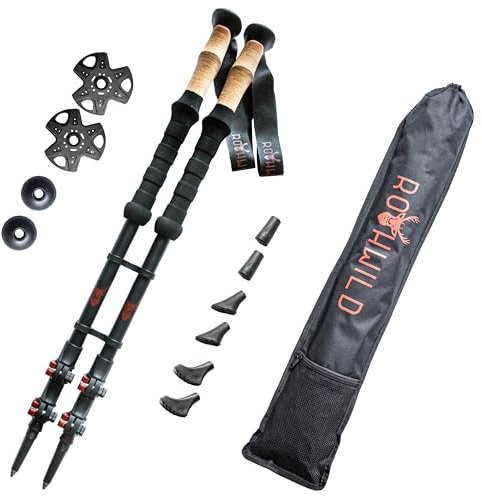 Rothwild Wanderstöcke, Modell Rehkitz, Teleskop-Trekkingstöcke mit Kork-Griff, für Damen und Herren, Länge 105-135cm