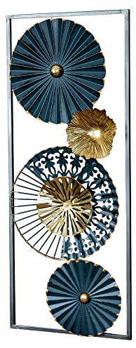 3D Wandbild H60cm Ringe Metall Blau Schwarz Gold Deko Wandkunst Design Metallbild Teller Wanddeko