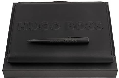 Hugo Boss Schreib-Set Label Black (Kugelschreiber & A5 Konferenzmappe) | Geschenkbox