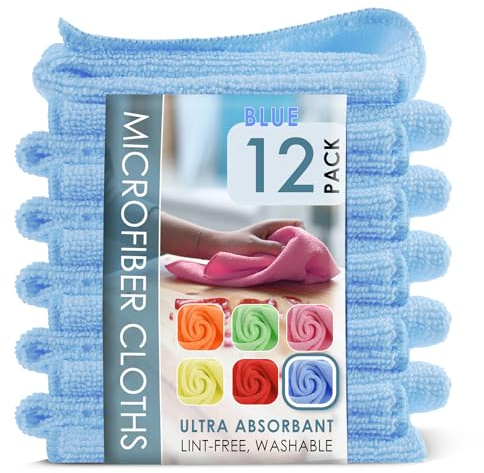 Hearth & Harbor Paño de Limpieza de Microfibra para Coches, Paquete de 12, Toallas Azules Reutilizables