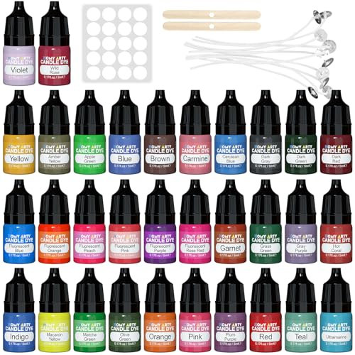 HOMY ARTY Candle Dye - 32 Colours Liquid Candle Dyes for Wax, Vivid Oil-Based Wax Dyes for Candle Making, Highly Concentrated Natural Candle Wax Dye, Each 5ML