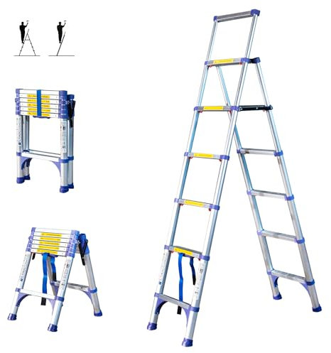Scala telescopica a 7 gradini EXTENDACT6, Scala telescopica 2m+1.7m, Scala pieghevole telescopica, Altezza massima di lavoro 3,5m, Garanzia 5 anni, Hostrom