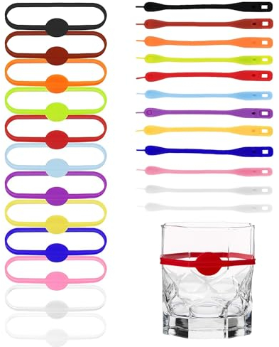 EKdirect 24 Stück Glasmarkierer, Wiederver Wendbare Glas Markierung Trinkgläser, Silikon Glasmarkierer Anhänger, Bunte Weinglas