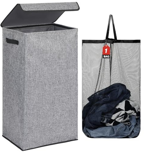 DOKEHOM 100L Laundry Basket with Lid and Removable Laundry Bags, Large Collapsible Laundry Hamper for Bedroom, Bathroom, Laundry Room, Colloge (Grey)