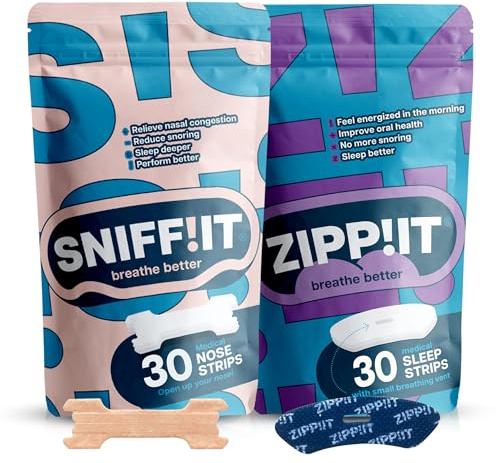 Zippit ekonomiset munplåster & näsremsor - 30 stycken Zippit muntejp & 30 stycken Sniffit näsremsor - Främjar näsandning