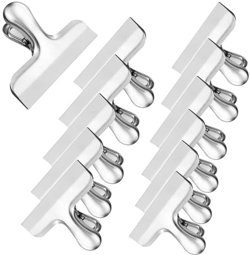 Gentpovth Set de 12 Clips para la oficina de Acero inoxidable, 76mm Clips grandes de metal, para Etiquetas Bolsas, Alimentos, Tablero de Dibujo, Organizar Documentos, Fotos, Suministros de Oficina
