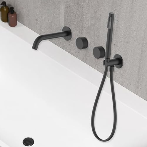 BiaoTeng Badewannenarmatur Unterputz Set Wand Heiß und Kalt 2 Funktionen Doppelgriff Badewannen Armaturen Unterputz für Badezimmer Schwarz
