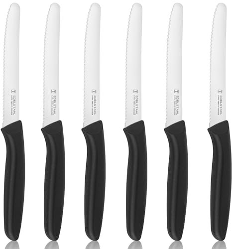 targzier Tomato Knives,Sharp Serrated Kitchen Knives Set of 6,Stainless Steel Dinner Knife,Small Utility Knives Dishwasher-Safe,Rustproof,Wavy Edge Knife of Cutting Tamatoes,Vegetables,Fruit