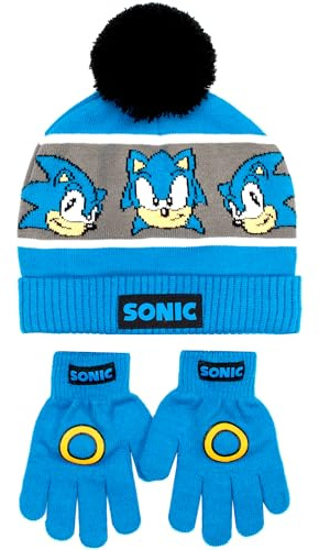 SONIC THE HEDGEHOG Set di cappelli e guanti invernali per ragazzi – Caldi e comodi berretti e guanti – Perfetto per bambini dai 6 ai 12 anni, Blu, Taglia unica